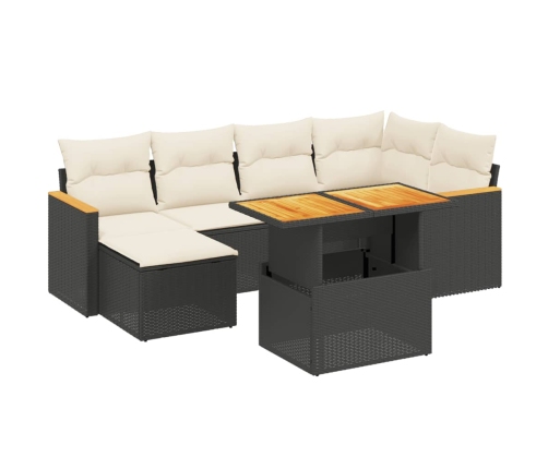 Set de comedor de jardín 7 pzas y cojines ratán sintético negro