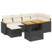 Set de comedor de jardín 7 pzas y cojines ratán sintético negro