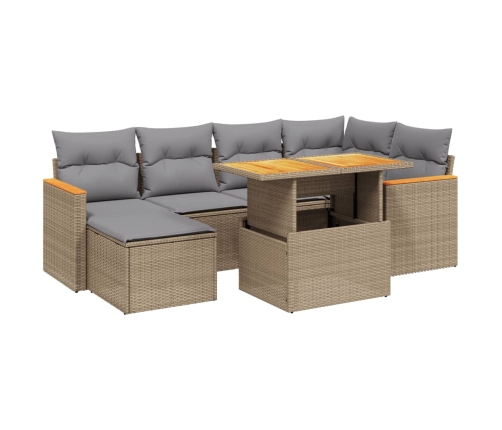 Set sofás de jardín 7 piezas y cojines ratán sintético beige