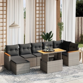 Set de sofás de jardín 8 pzas y cojines ratán sintético gris