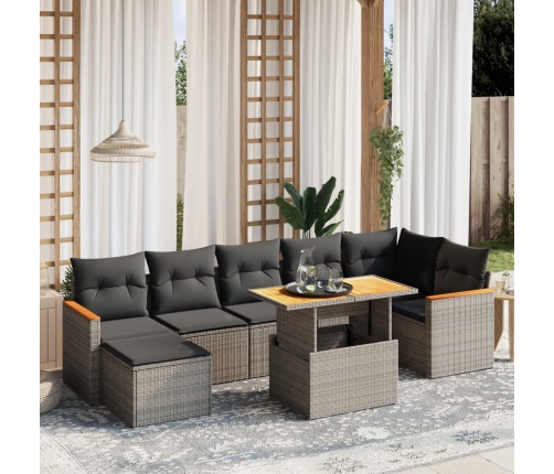 Set de sofás de jardín 8 pzas y cojines ratán sintético gris