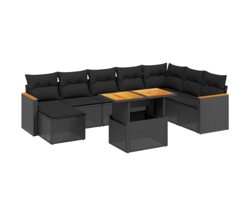Set de sofás de jardín 8 piezas y cojines ratán sintético negro