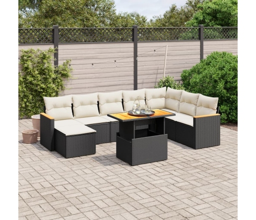 Set de sofás de jardín 8 piezas y cojines ratán sintético negro