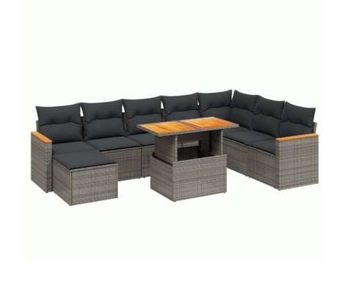 Set de muebles de jardín 9 pzas y cojines ratán sintético gris