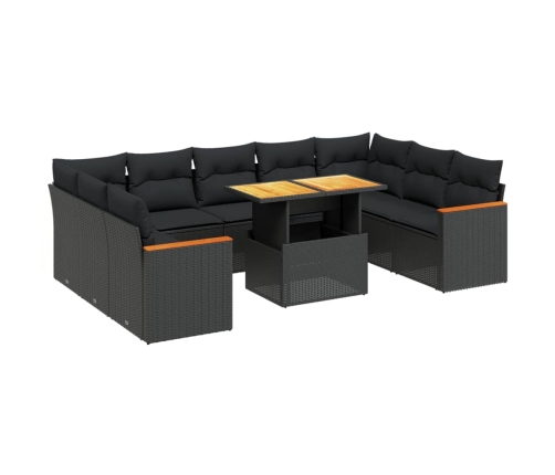 Set de sofás de jardín 10 pzas cojines ratán sintético negro