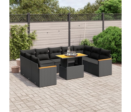 Set de sofás de jardín 10 pzas cojines ratán sintético negro