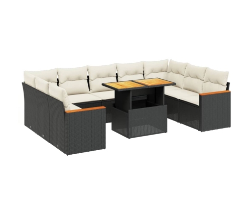 Set de sofás de jardín 10 pzas cojines ratán sintético negro