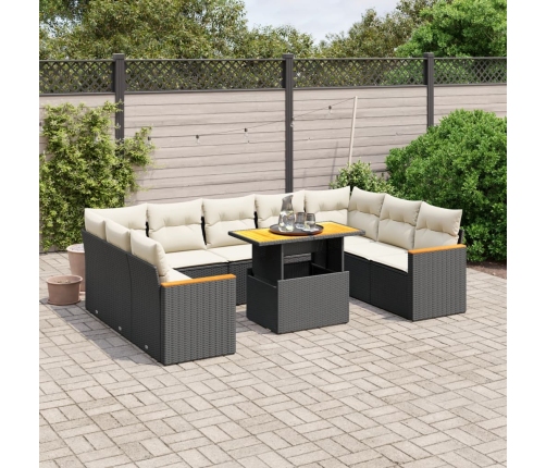 Set de sofás de jardín 10 pzas cojines ratán sintético negro
