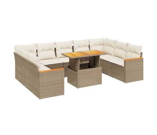 Juego de sofás jardín con cojines beige 10 pzas ratán sintético