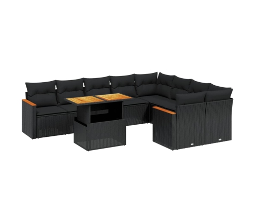Set de sofás de jardín 10 pzas cojines ratán sintético negro