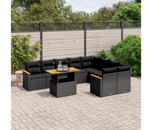 Set de sofás de jardín 10 pzas cojines ratán sintético negro