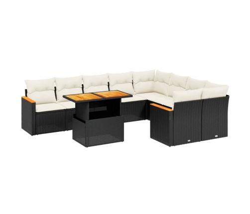 Set de sofás de jardín 10 pzas cojines ratán sintético negro