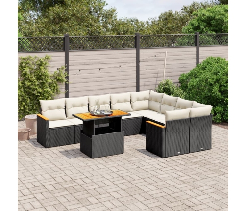 Set de sofás de jardín 10 pzas cojines ratán sintético negro