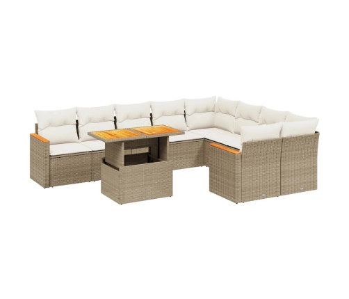 Juego de sofás jardín con cojines beige 10 pzas ratán sintético