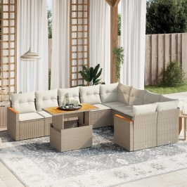 Juego de sofás jardín con cojines beige 10 pzas ratán sintético
