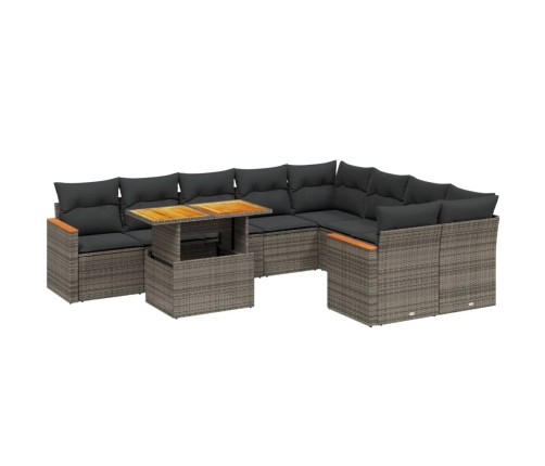 Set de sofás de jardín 10 pzas con cojines ratán sintético gris