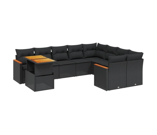Set de sofás de jardín 10 pzas cojines ratán sintético negro