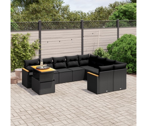Set de sofás de jardín 10 pzas cojines ratán sintético negro