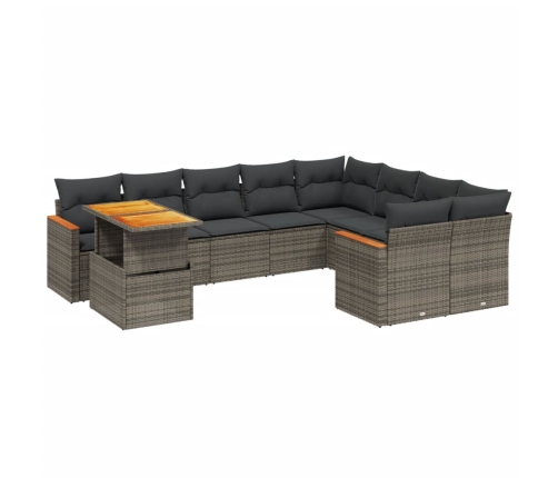 Set de sofás de jardín 10 pzas con cojines ratán sintético gris
