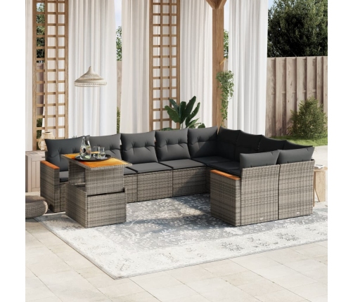 Set de sofás de jardín 10 pzas con cojines ratán sintético gris