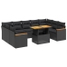 Set de sofás de jardín 11 pzas y cojines ratán sintético negro