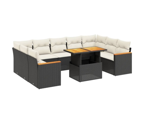 Set de sofás de jardín 11 pzas y cojines ratán sintético negro