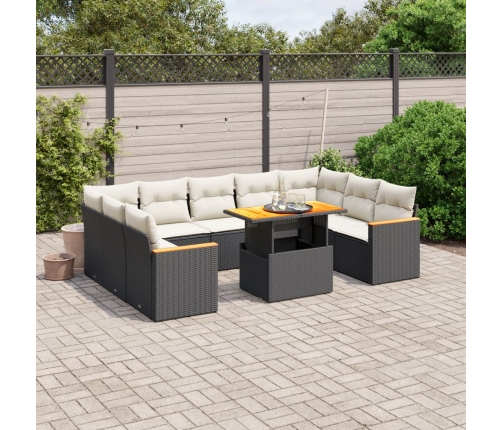 Set de sofás de jardín 11 pzas y cojines ratán sintético negro