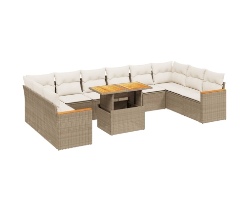Set de sofás de jardín 11pzas con cojines ratán sintético beige