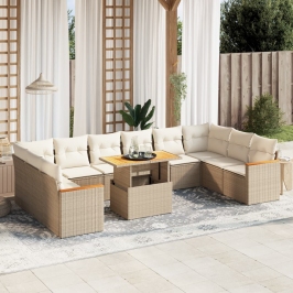 Set de sofás de jardín 11pzas con cojines ratán sintético beige