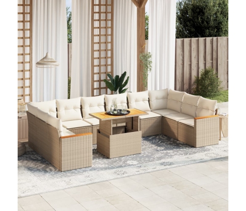 Set de sofás de jardín 11pzas con cojines ratán sintético beige