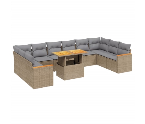 Set de sofás de jardín 11pzas con cojines ratán sintético beige