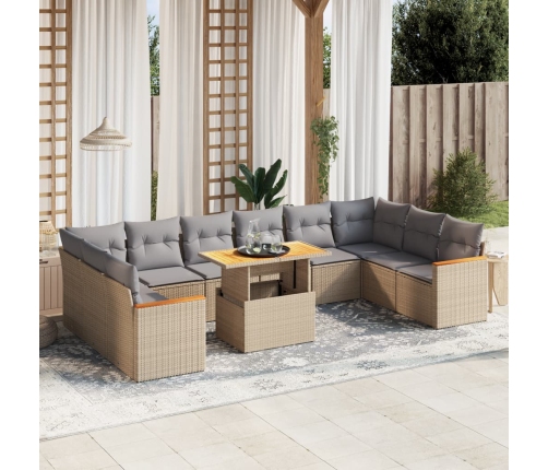 Set de sofás de jardín 11pzas con cojines ratán sintético beige