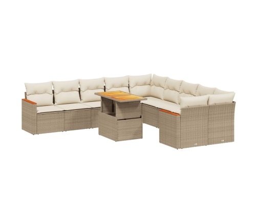 Set de sofás de jardín 11pzas con cojines ratán sintético beige