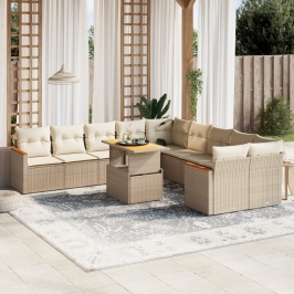 Set de sofás de jardín 11pzas con cojines ratán sintético beige