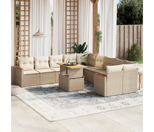 Set de sofás de jardín 11pzas con cojines ratán sintético beige