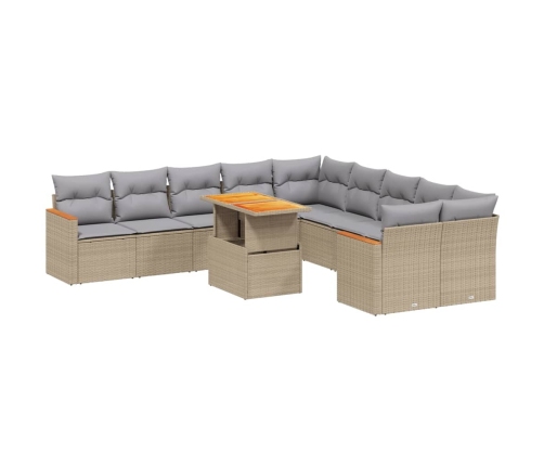 Set de sofás de jardín 11pzas con cojines ratán sintético beige