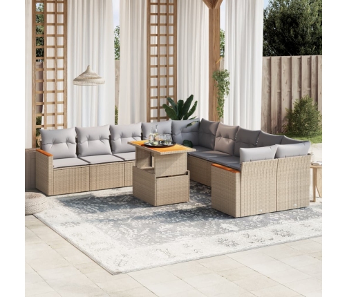 Set de sofás de jardín 11pzas con cojines ratán sintético beige