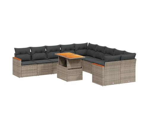 Set de sofás de jardín 11 pzas y cojines ratán sintético gris