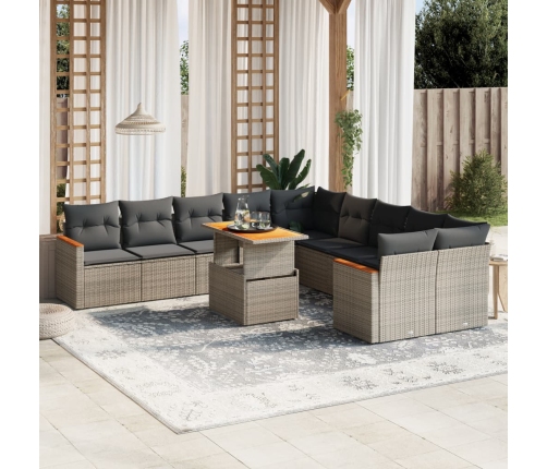 Set de sofás de jardín 11 pzas y cojines ratán sintético gris