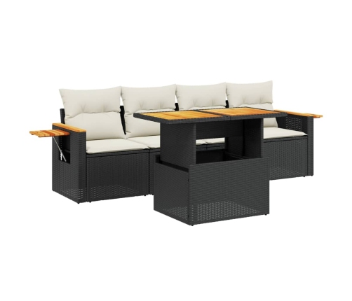 Set de muebles de jardín 5 pzas y cojines ratán sintético negro