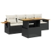 Set de muebles de jardín 5 pzas y cojines ratán sintético negro