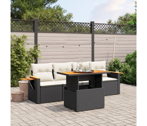 Set de muebles de jardín 5 pzas y cojines ratán sintético negro