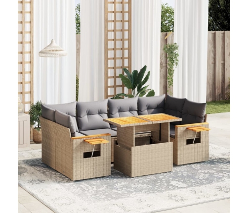 Set sofás de jardín 7 piezas y cojines ratán sintético beige