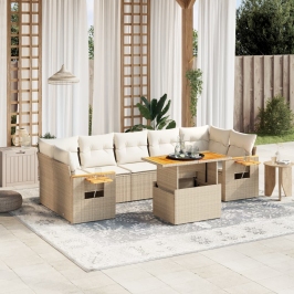 Juego de sofás de jardín con cojines beige 8 pzas ratán PE