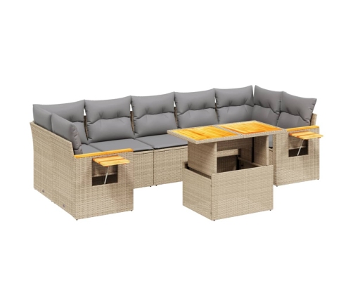 Juego de sofás de jardín con cojines beige 8 pzas ratán PE