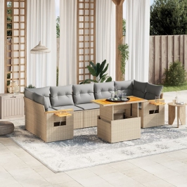 Juego de sofás de jardín con cojines beige 8 pzas ratán PE