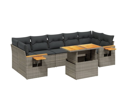 Set de sofás de jardín 8 pzas y cojines ratán sintético gris