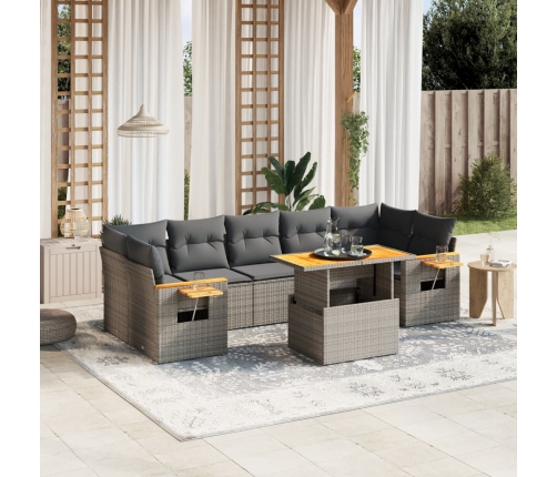 Set de sofás de jardín 8 pzas y cojines ratán sintético gris