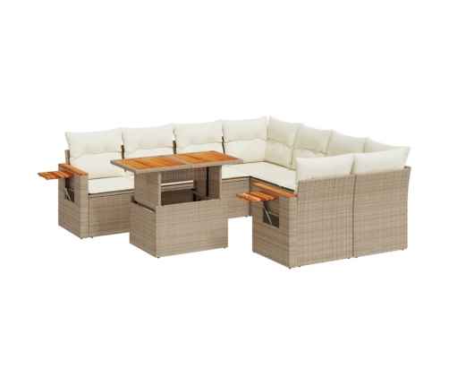 Set de sofás de jardín 9 pzas con cojines ratán sintético beige