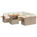 Set de sofás de jardín 9 pzas con cojines ratán sintético beige
